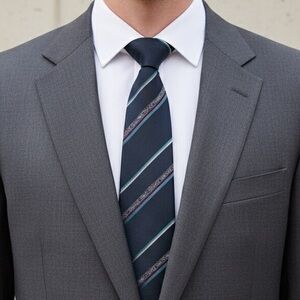 GIVENCHY MONSIEUR Vintage Silk Blend Striped Necktie Dark Academia Navy Teal